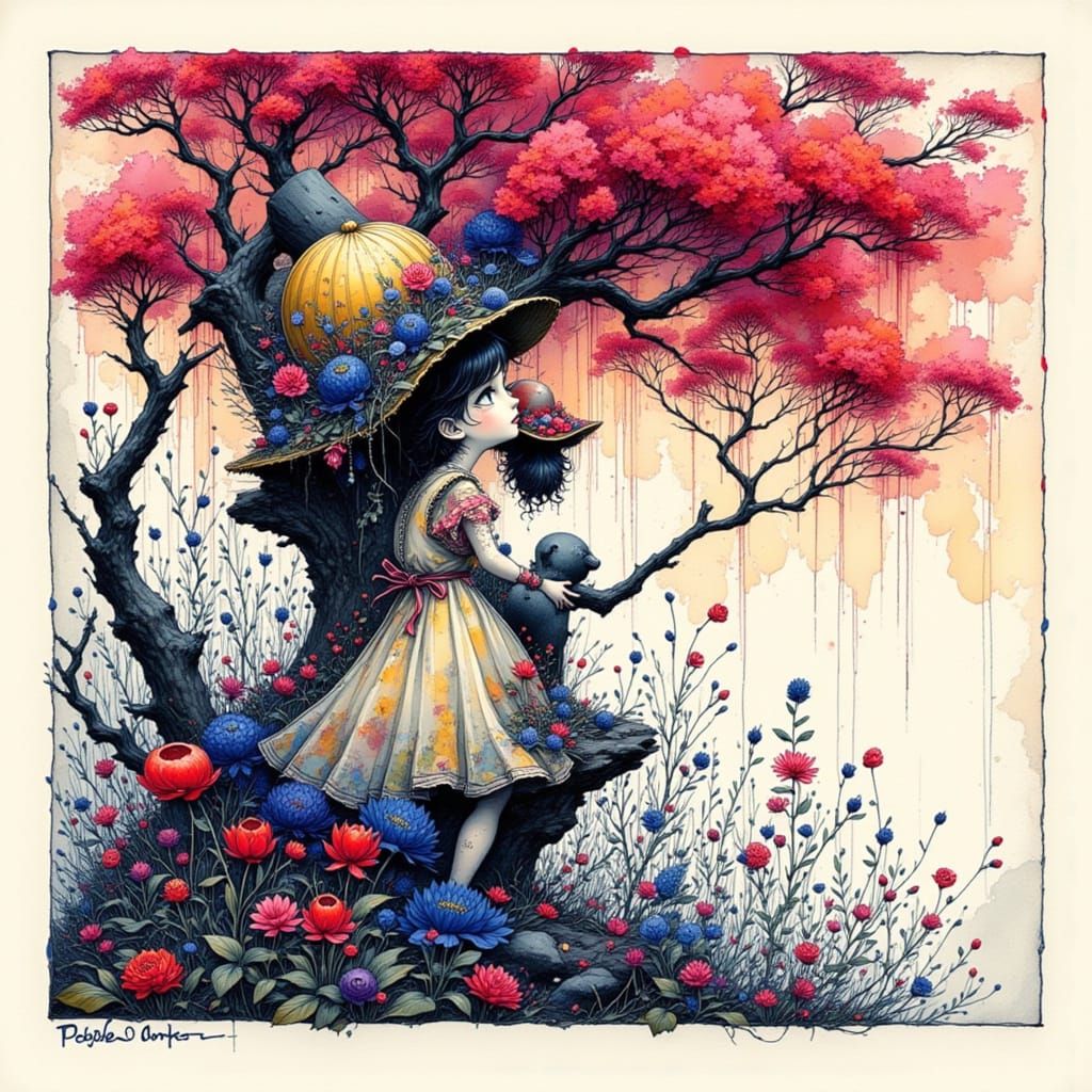 Abstract Ink Painting with Impasto Oil Textures