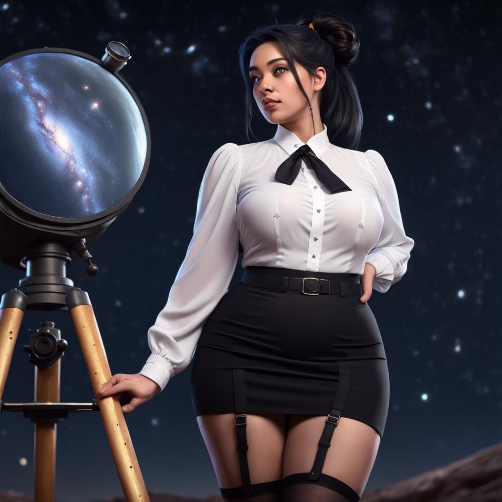 Astronomer Observes Night Sky in Photorealistic 3D Render