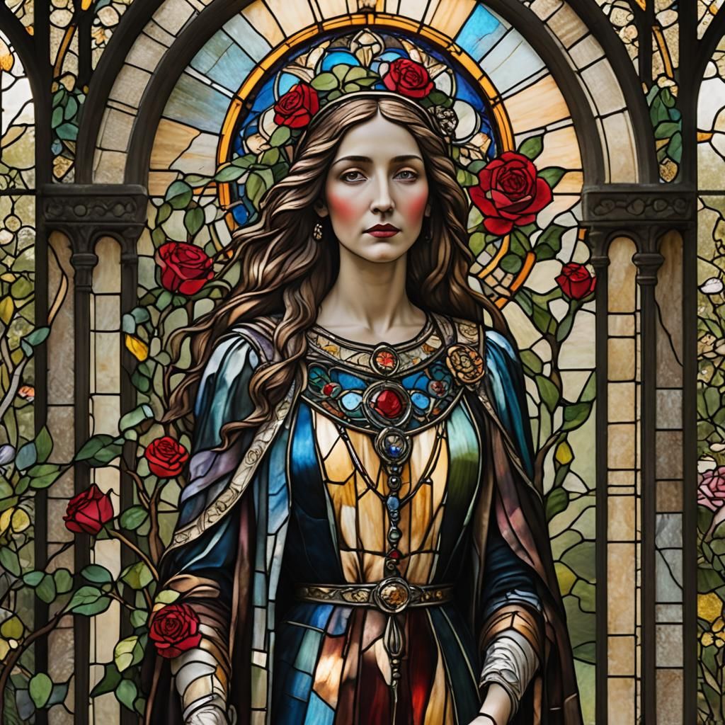 Stained Glass Gypsy Woman in Art Nouveau Style