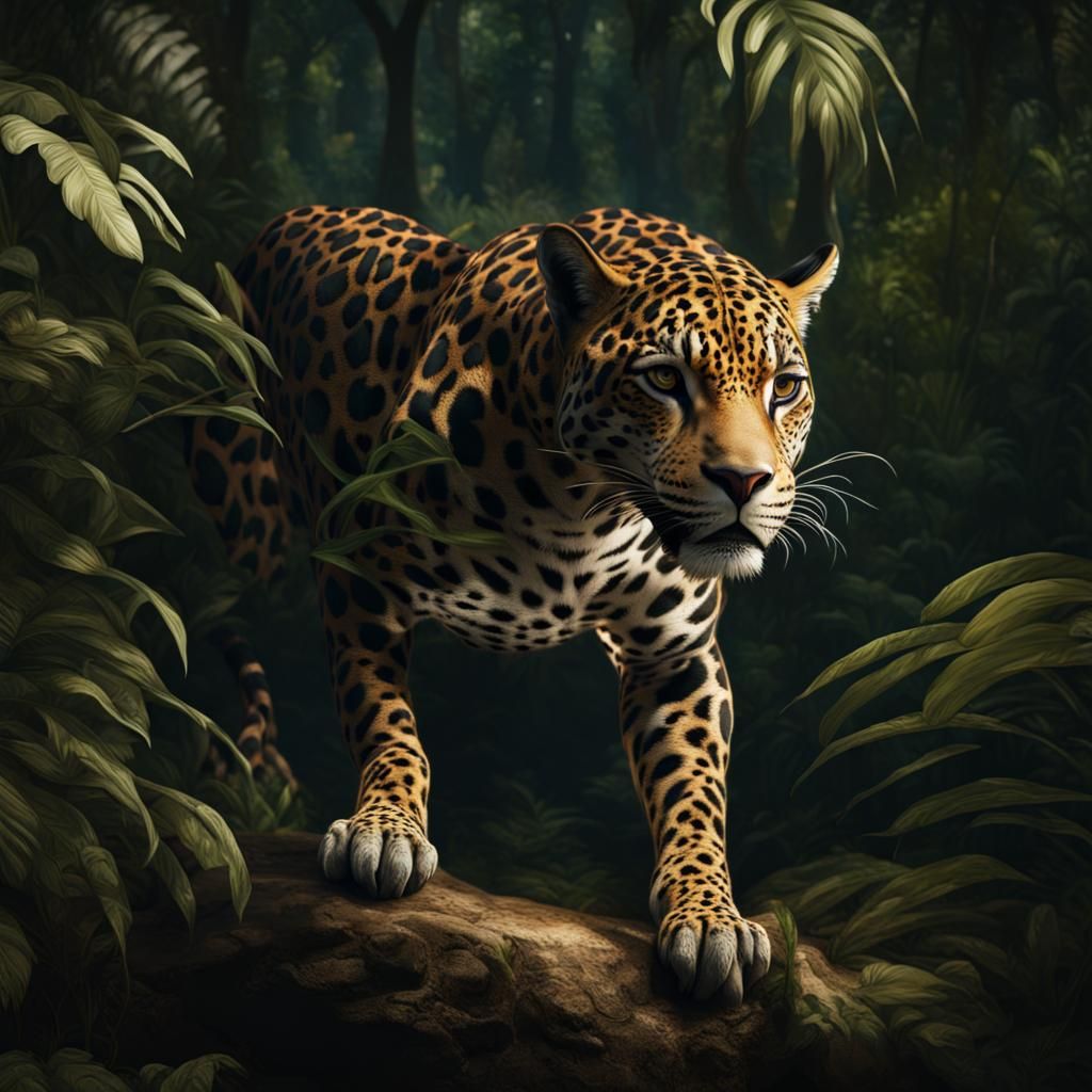 Jaguar-Dragon in Jungle: Dramatic Lighting