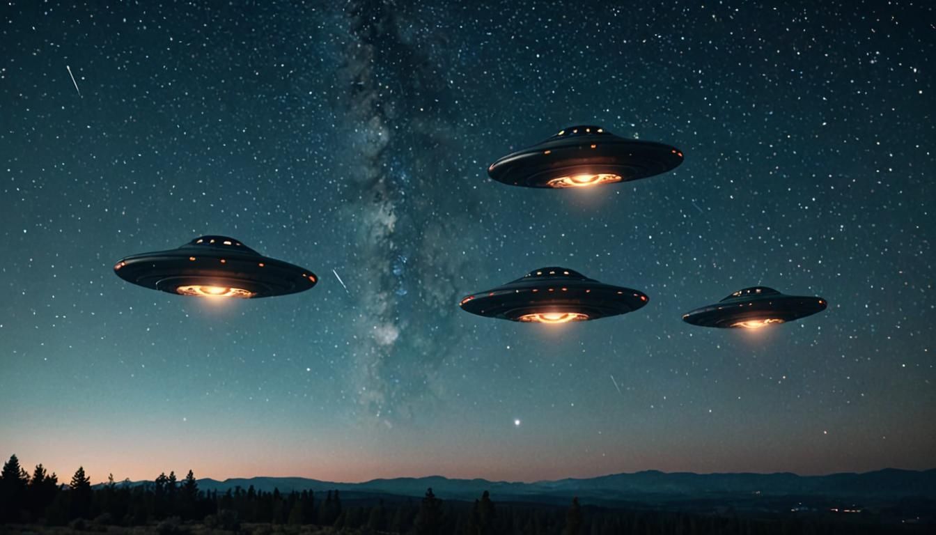 UFOs in Starry Sky: Cinematic Film Still