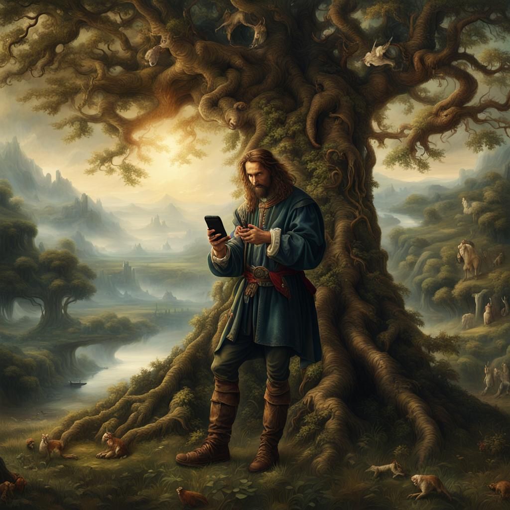 Adam with Smartphone: Digital Matte Painting