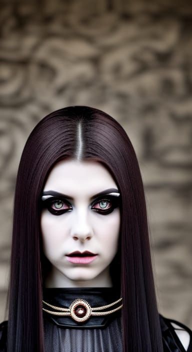 Photorealistic Portrait of a Pale Goth Girl