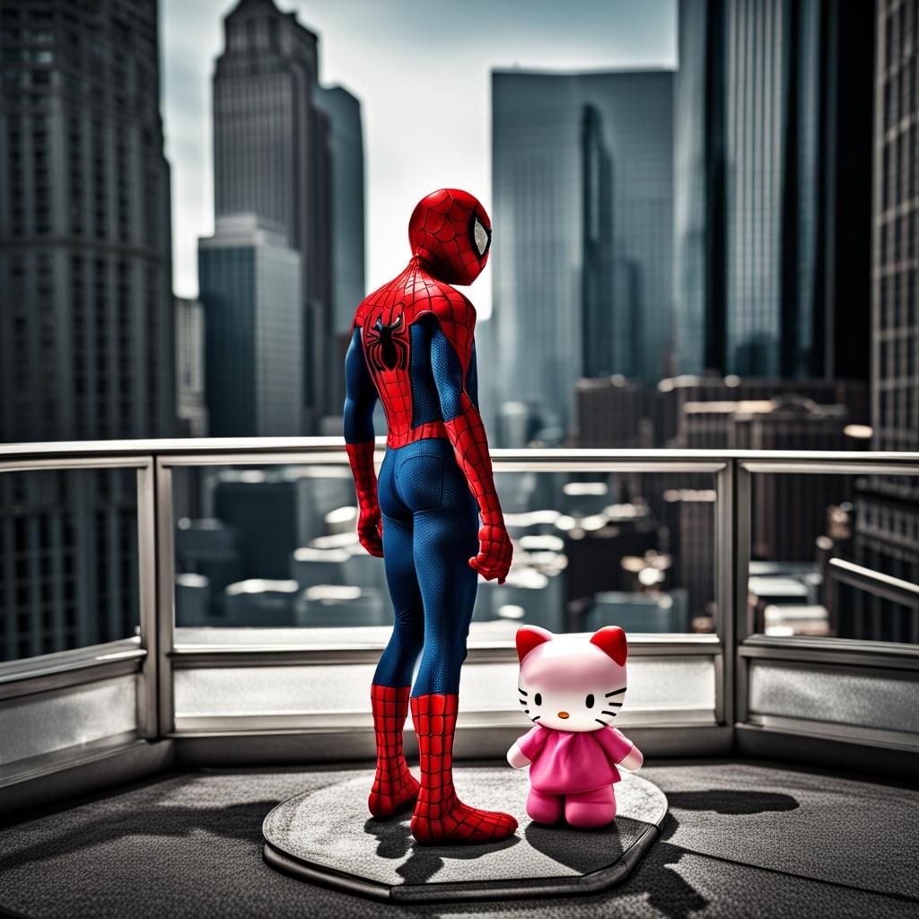 Spider-Man and Hello Kitty in Love