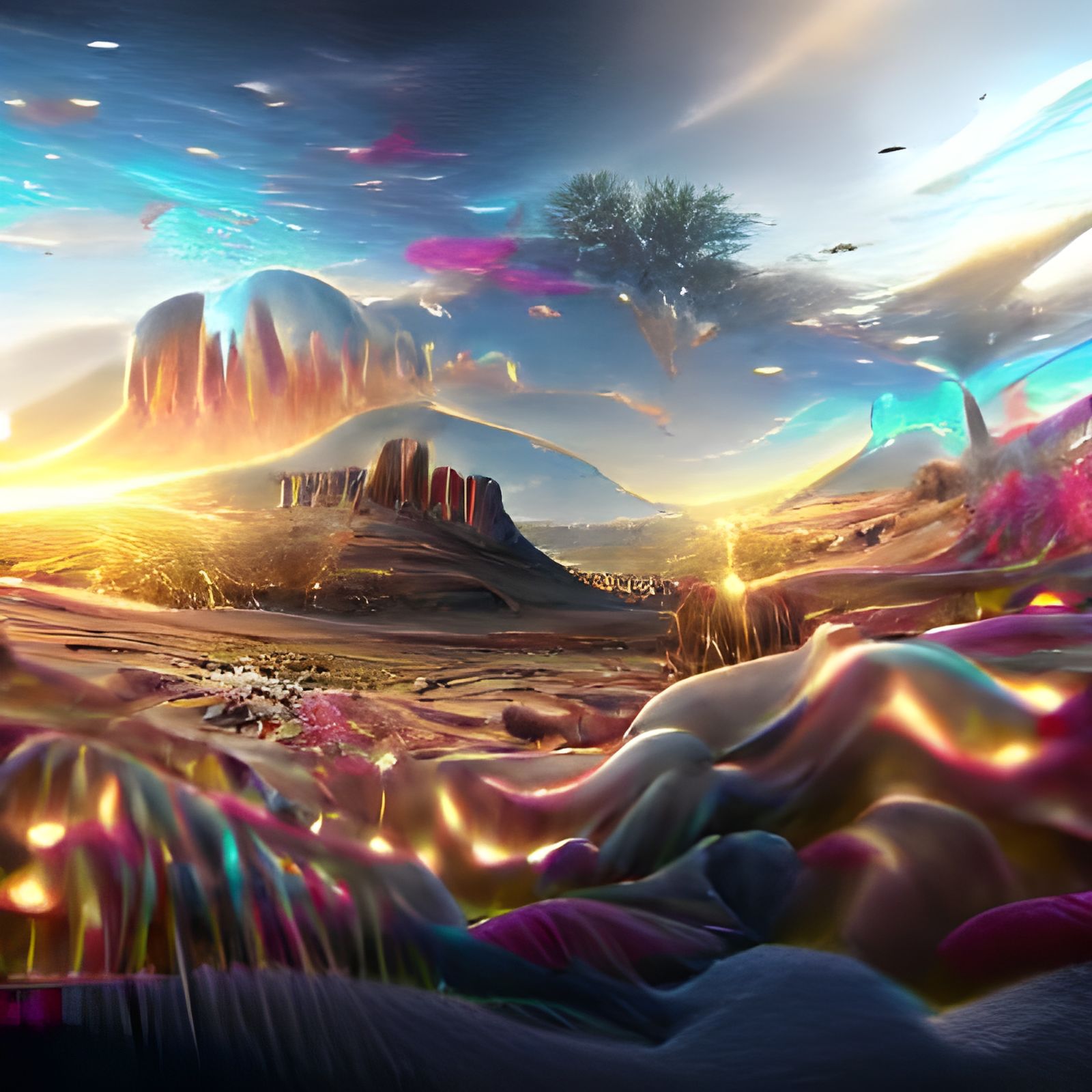 Cosmic Desert Sunrise: A Holographic Astral Landscape