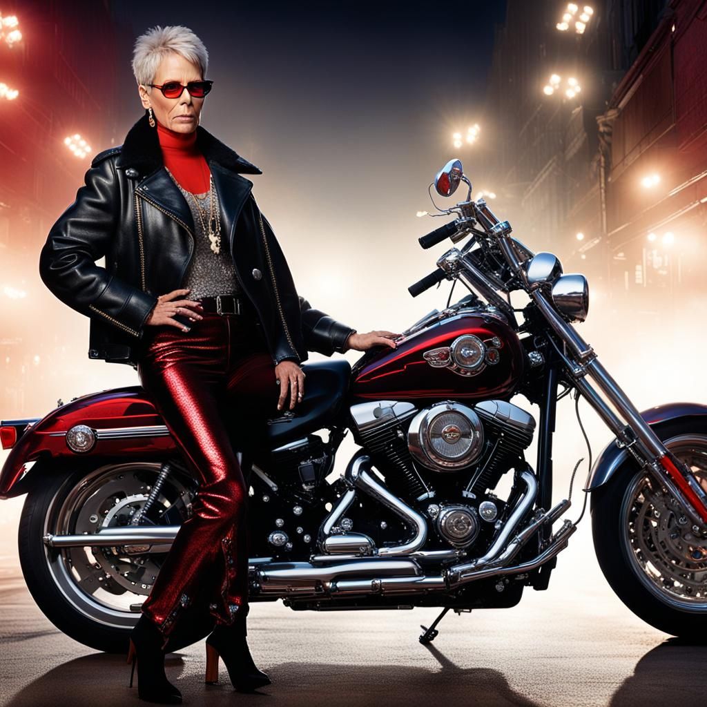 Teenage Mean Girl with Rottweiler and Motorcycle