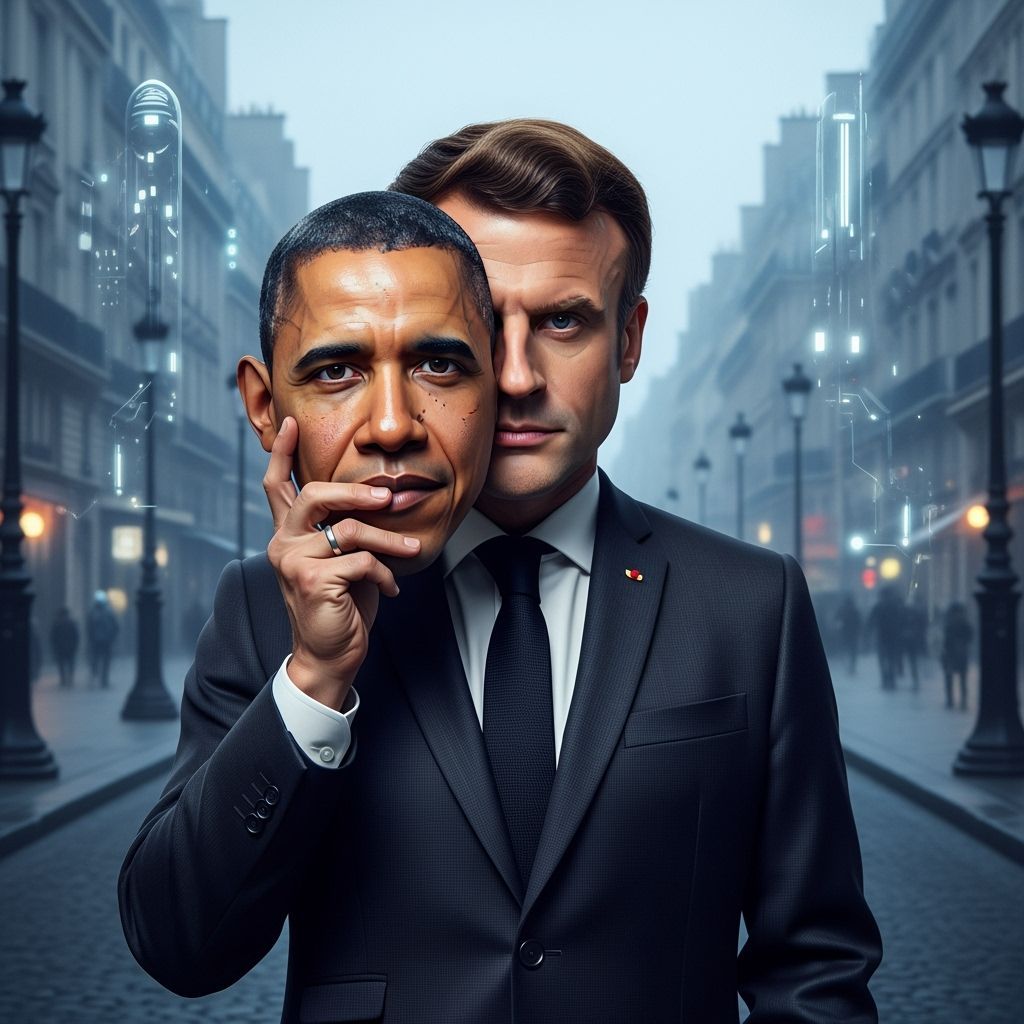 Macron Portrait with Obama Mask in Sci-Fi Style