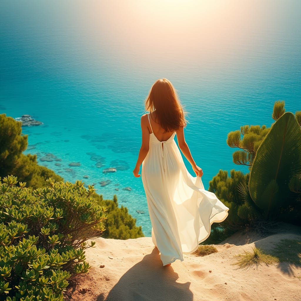 Dreamy Cyprus Beach Scene in Digital Painting Style