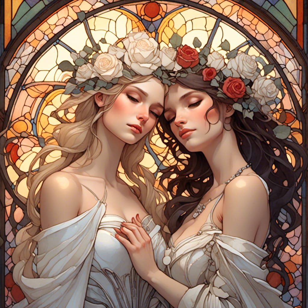 Romantic Watercolor: Two Brides Embrace