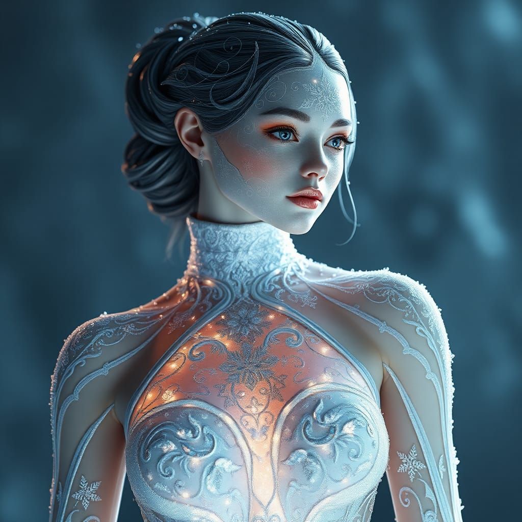 Icy Snow Woman in Art Nouveau Style