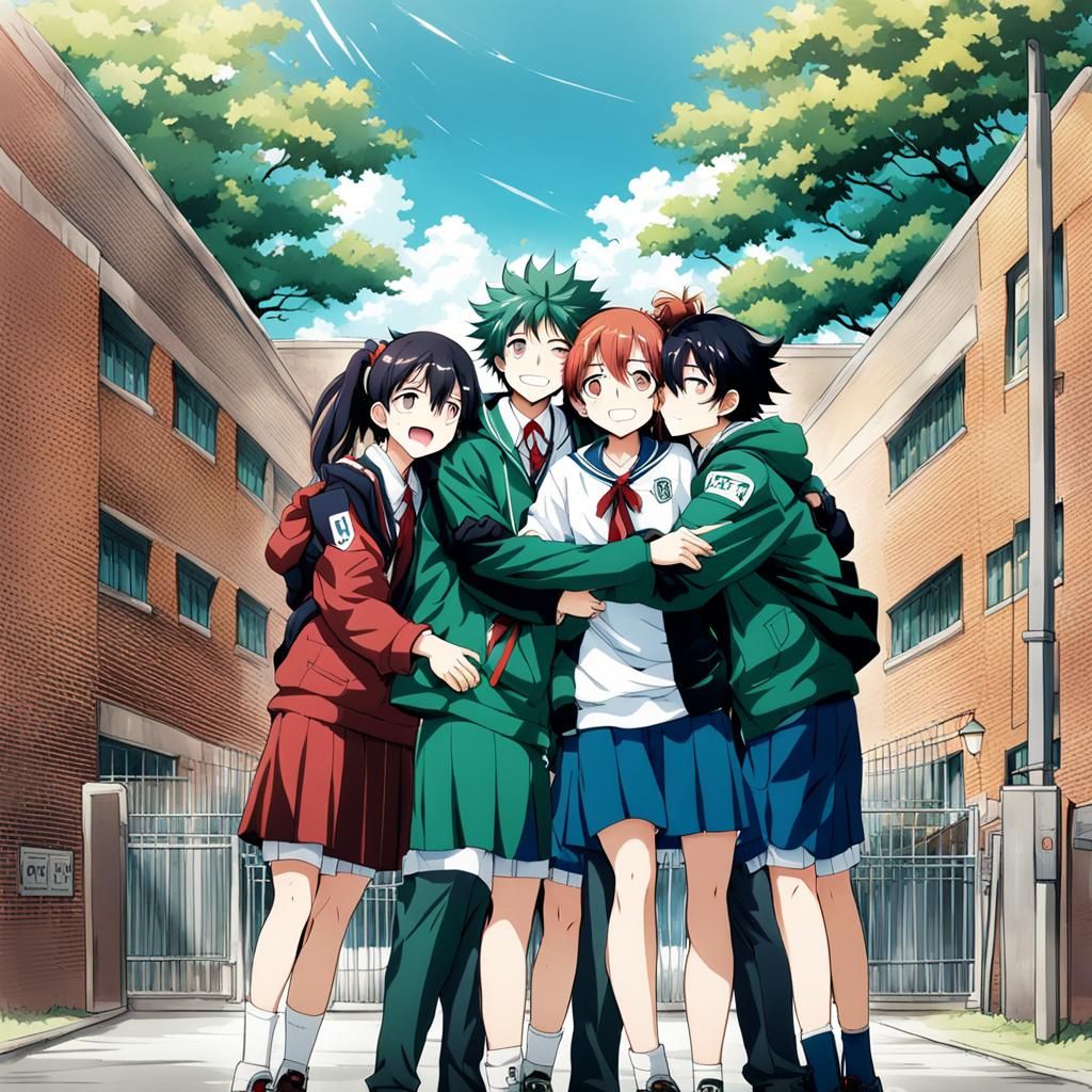 Anime Students Embrace at UA High School