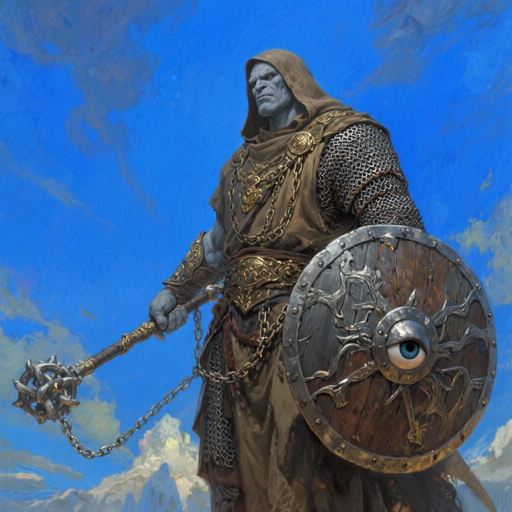 Goliath Monk in Chainmail with Flail and Eye Shield