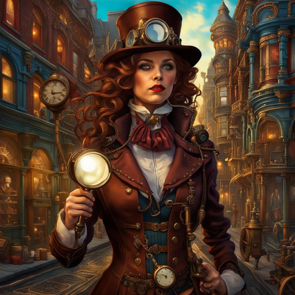 Steampunk Girl Detective Investigates Victorian City
