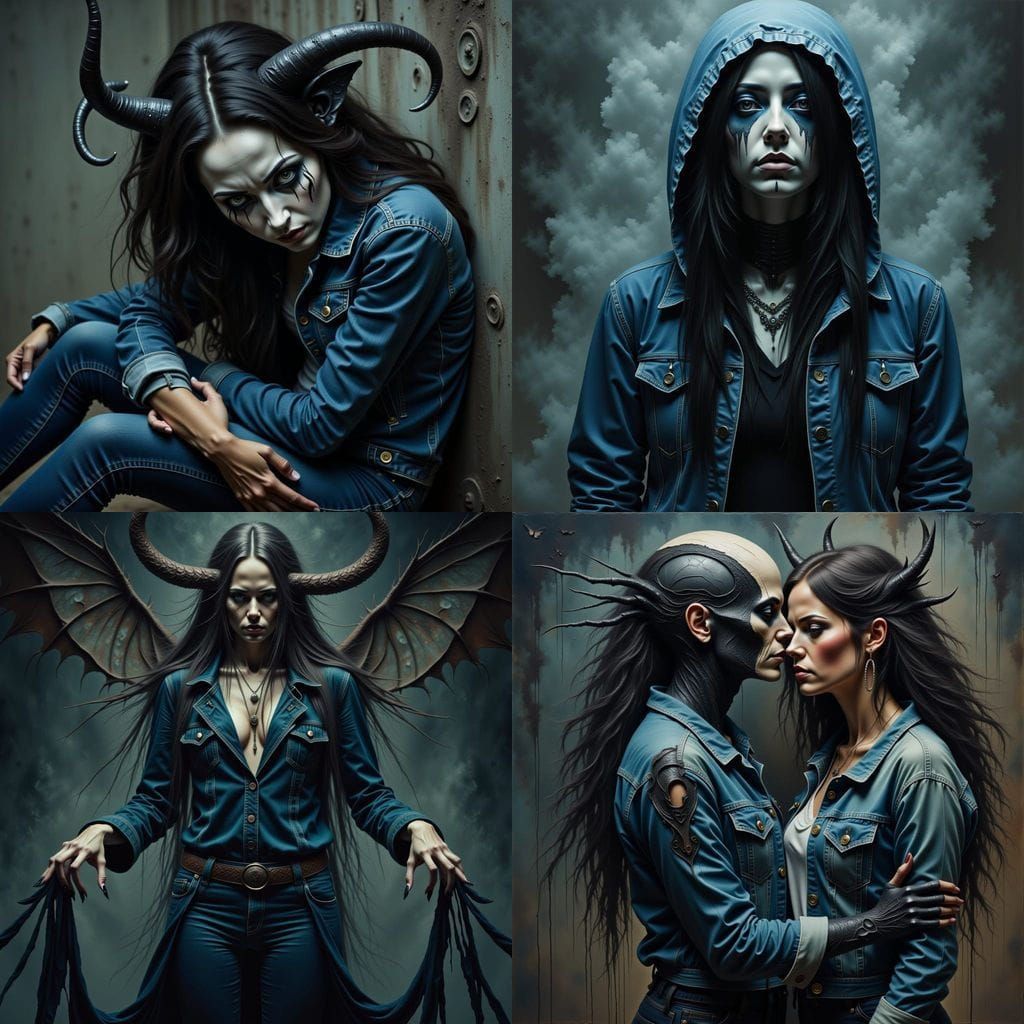 Demon Tormentor in Double Denim: Abstract Digital Art