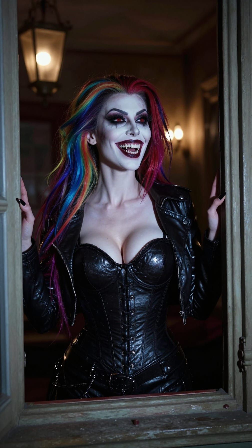 Gothic Vampiress with Rainbow Hair on Patrol