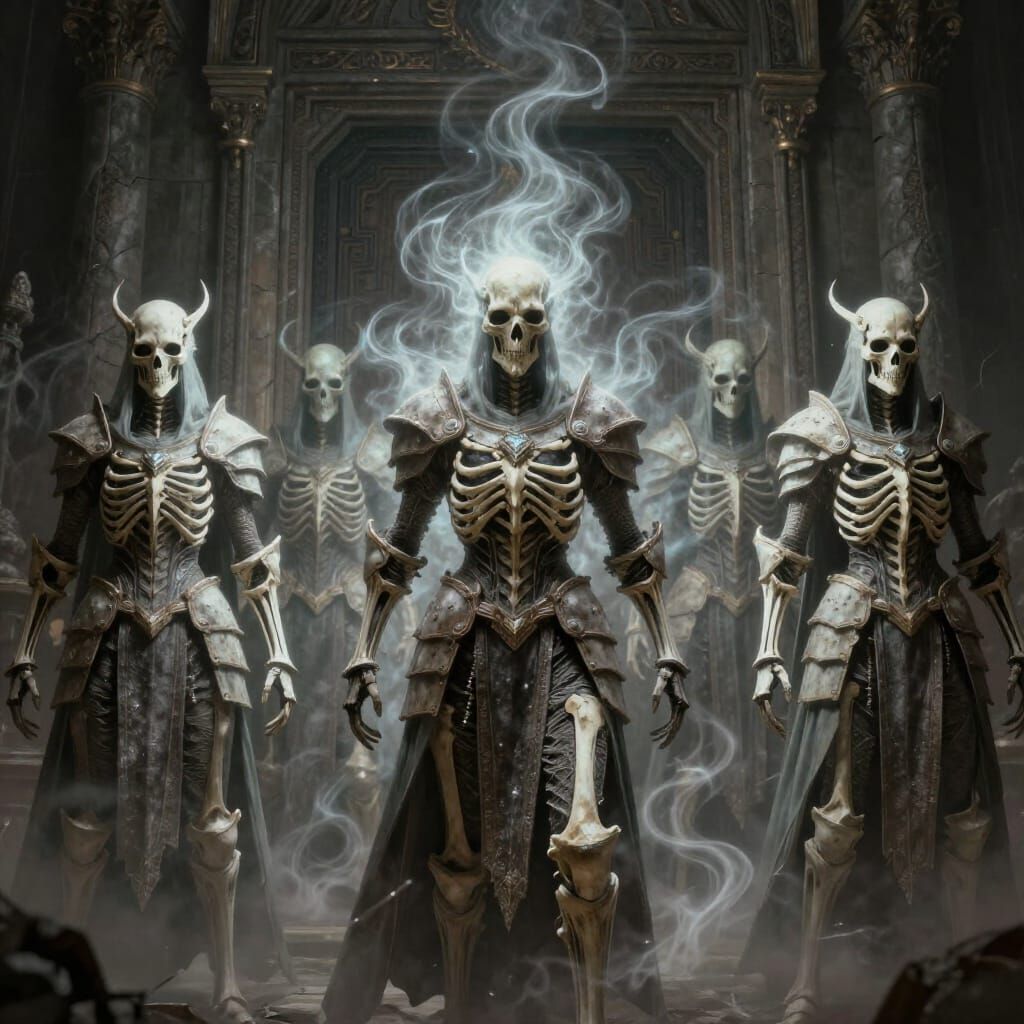 Bone Armored Knights Guarding Ancient Door in Dark Fantasy S...