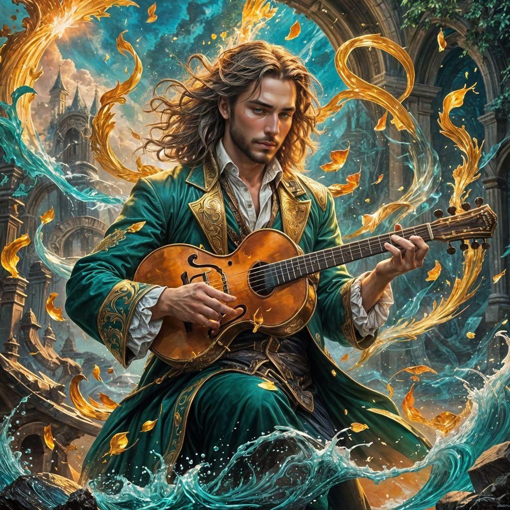 Epic Fantasy Bard Casting Musical Magic