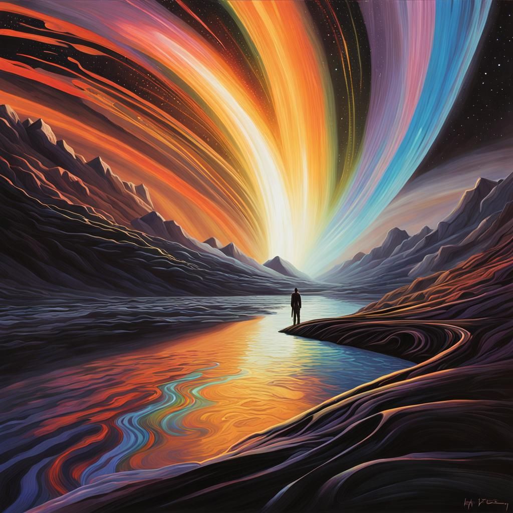 Soul Above Rainbow River: An Oil Painting