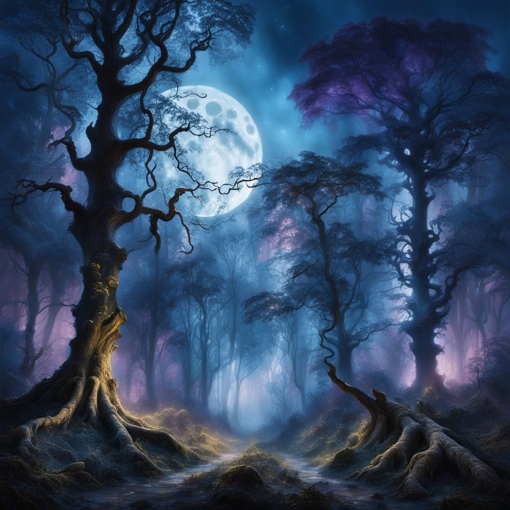 Ethereal Moonlit Forest in Baroque Fantasy Style