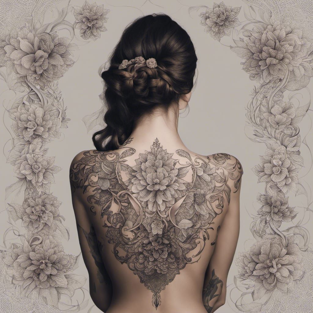 Lacy Floral Tattoo Art on Woman's Back