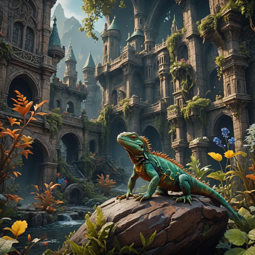 Detailed Lizard Matte Painting in Fantasy Style