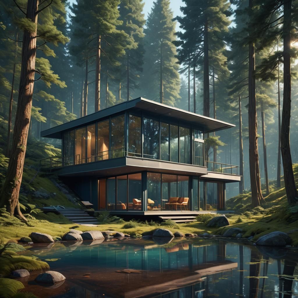 Serene Forest Cabin in Hyper-Realistic Style
