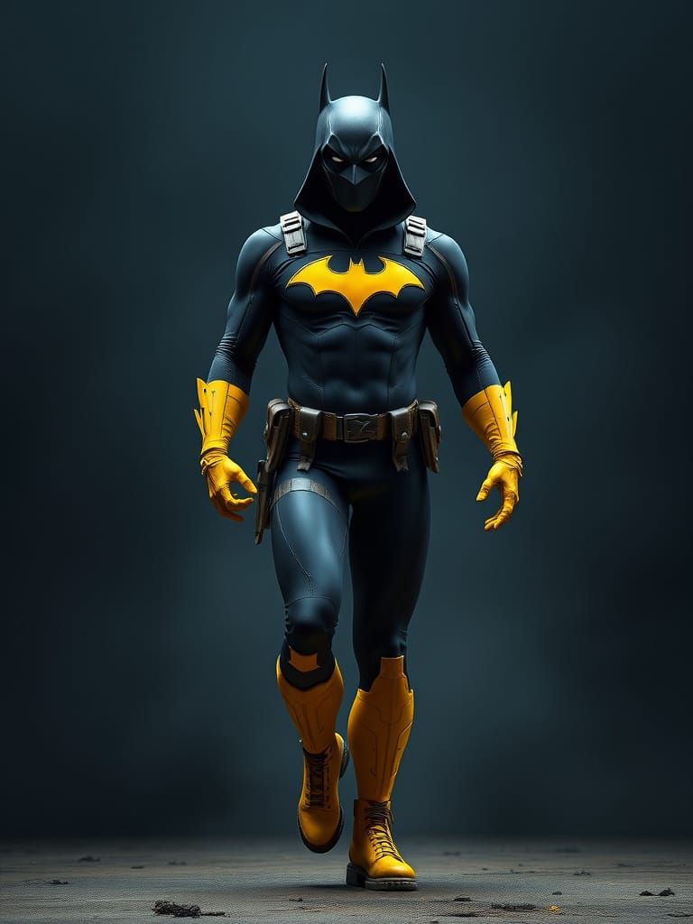 Sleek, High-Tech Hero in Black Bodysuit with Yellow Emblem