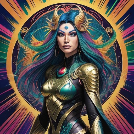 Rainbow Dragon Serpent Woman in Comic Book Style