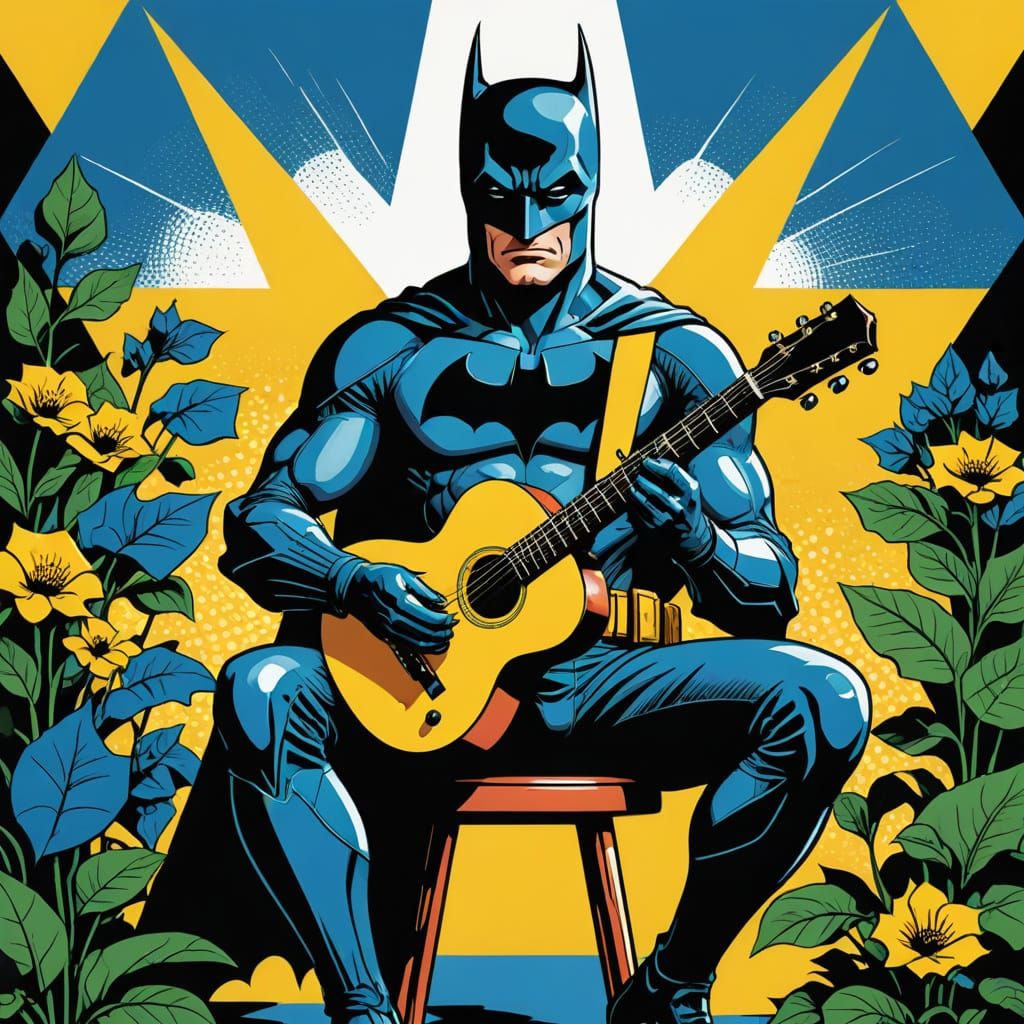 Batman Plays Guitar in Vibrant Pop Art Style