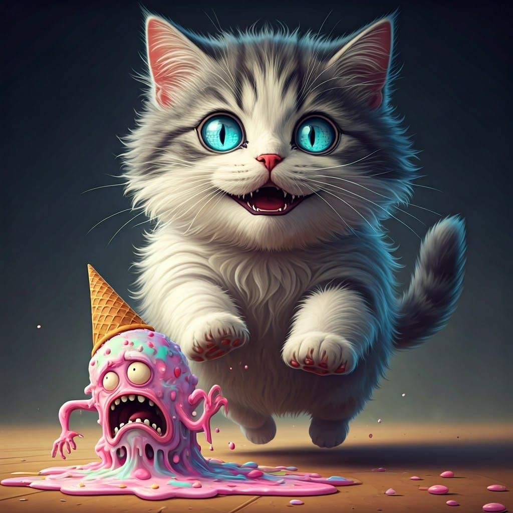 Giant Kitten Chasing Ice Cream Monster