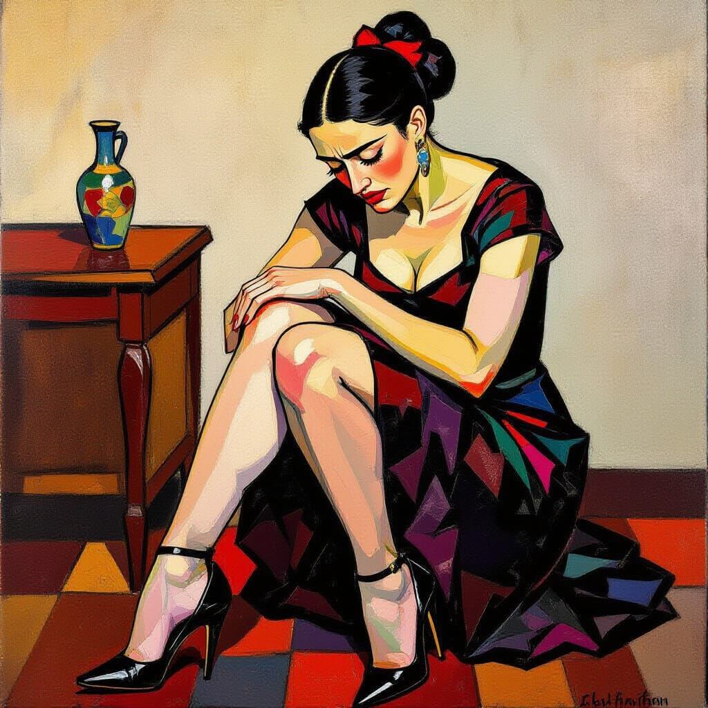 Humiliated Woman Removing Uncomfortable High Heels