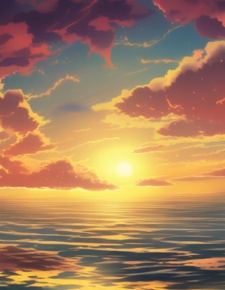 Anime Sunset Over the Bay Digital Art