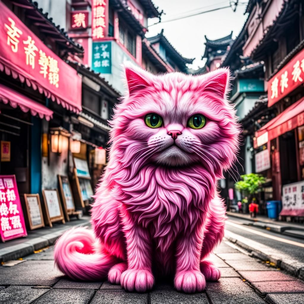 Lost Pink Cat in Taiwan Street Scene