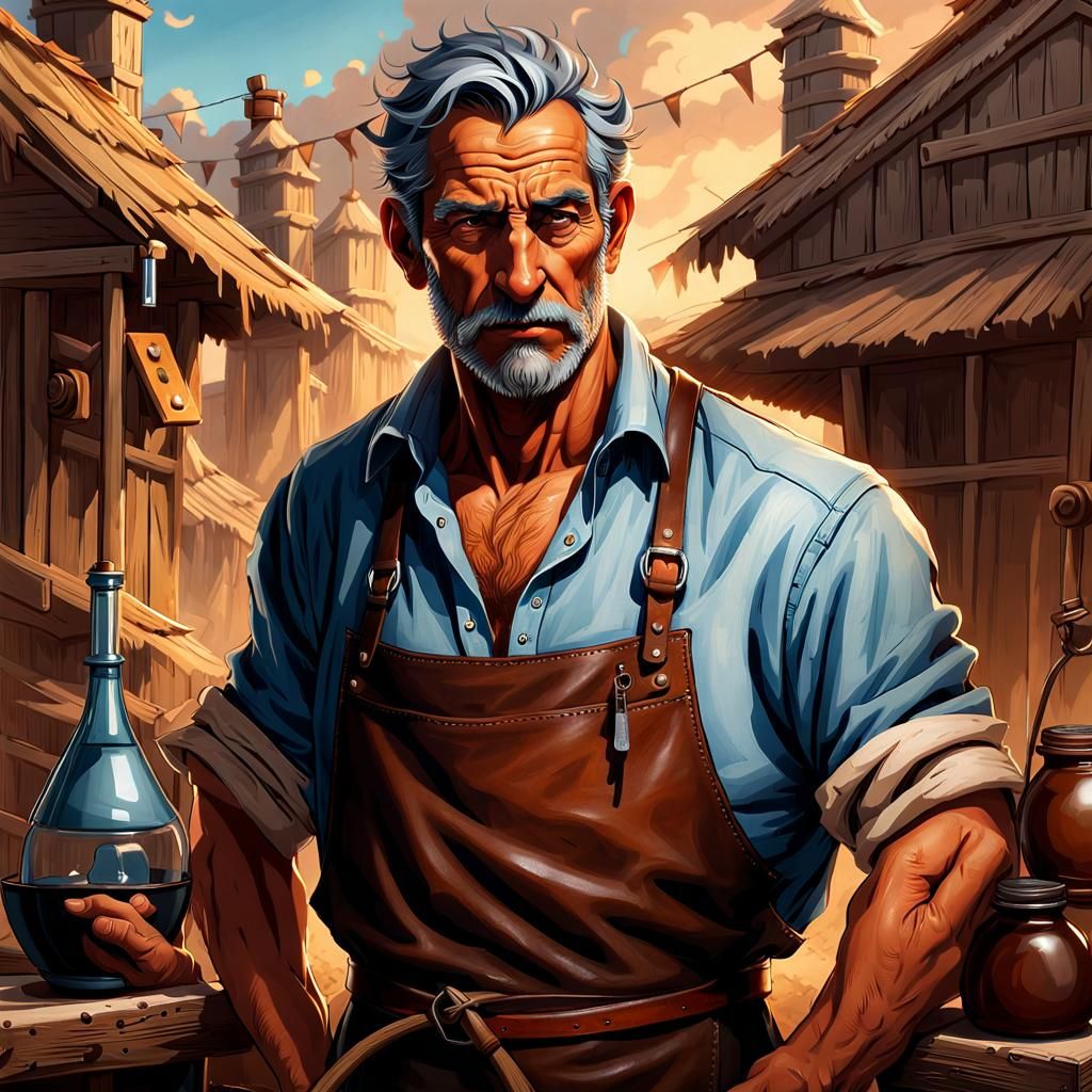 a man of imposing presence, with a weathered face that tells...