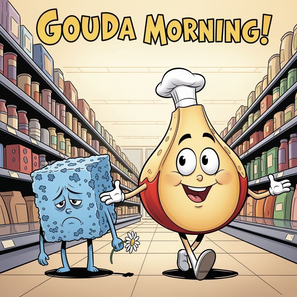Gouda Morning! Movie Poster: Cheerful Cheese Character in Co...