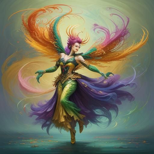 Dragon Peacock Woman in Abstract Fauvism Style