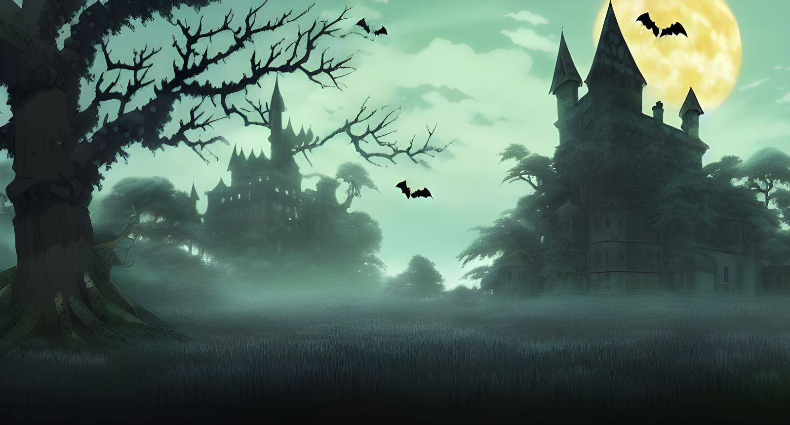 Anime Castle in Spooky Forest: Ghibli Style
