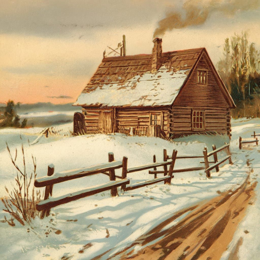 Vintage Holiday Postcard of Snowy Cabin