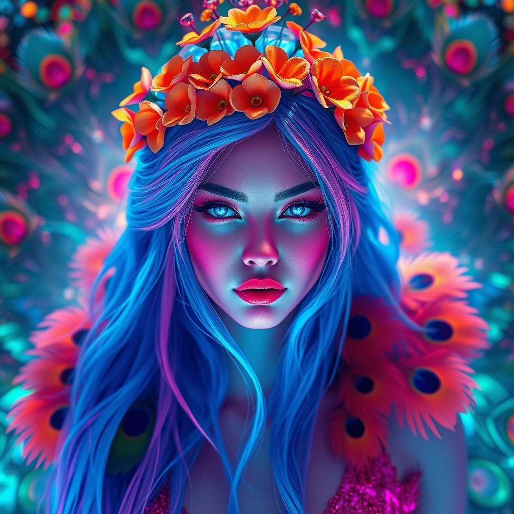Fantasy Woman with Peacock Feathers, as Digital Art
