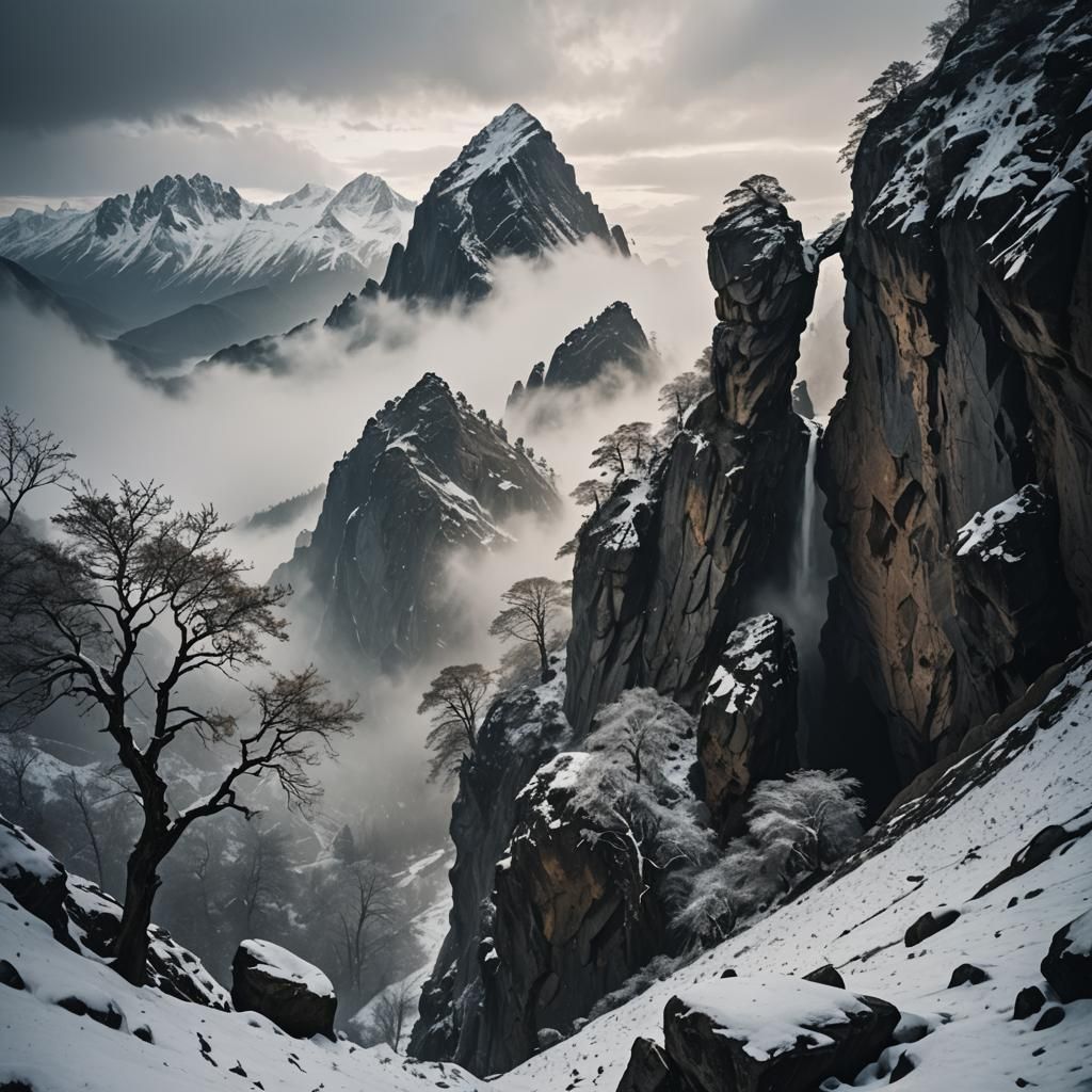 Majestic Mountain Cave in Cinematic Landscape