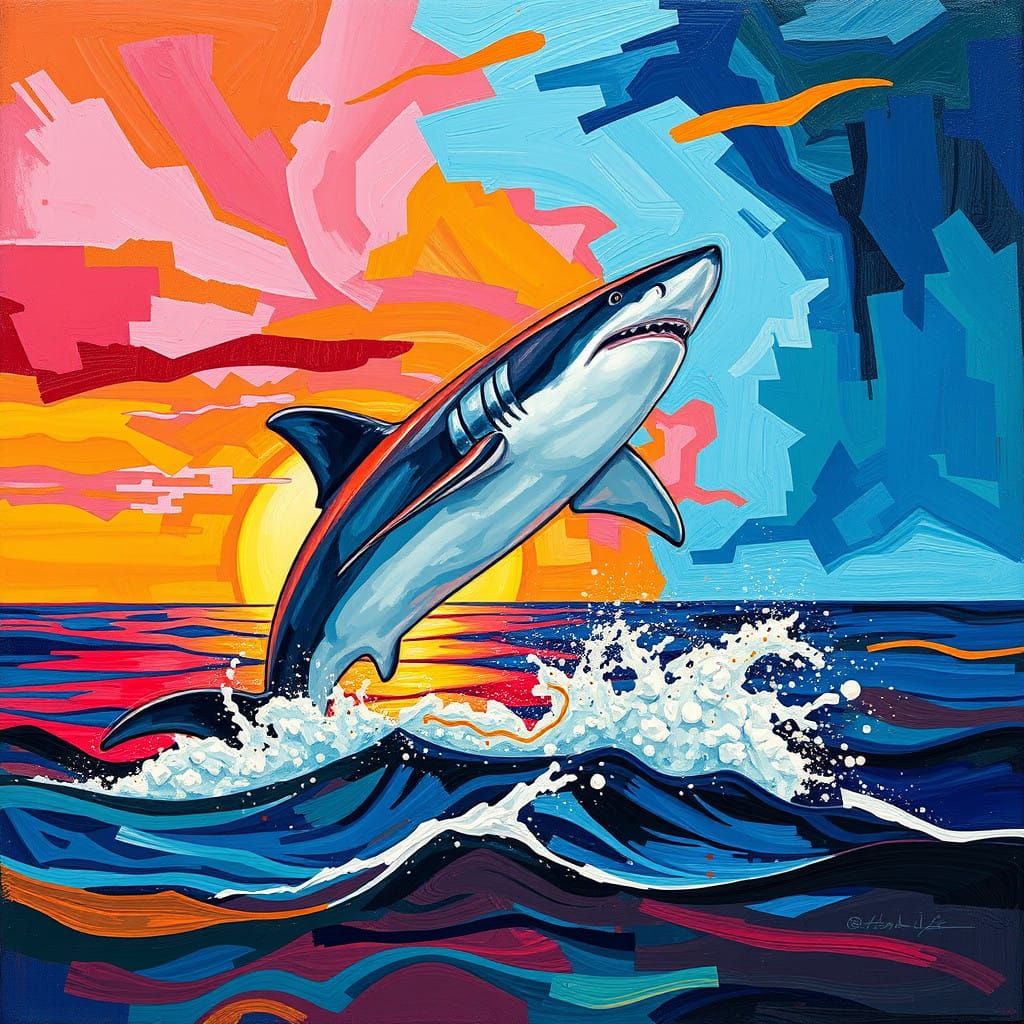 Sleek Shark Dives into Vibrant Sunset