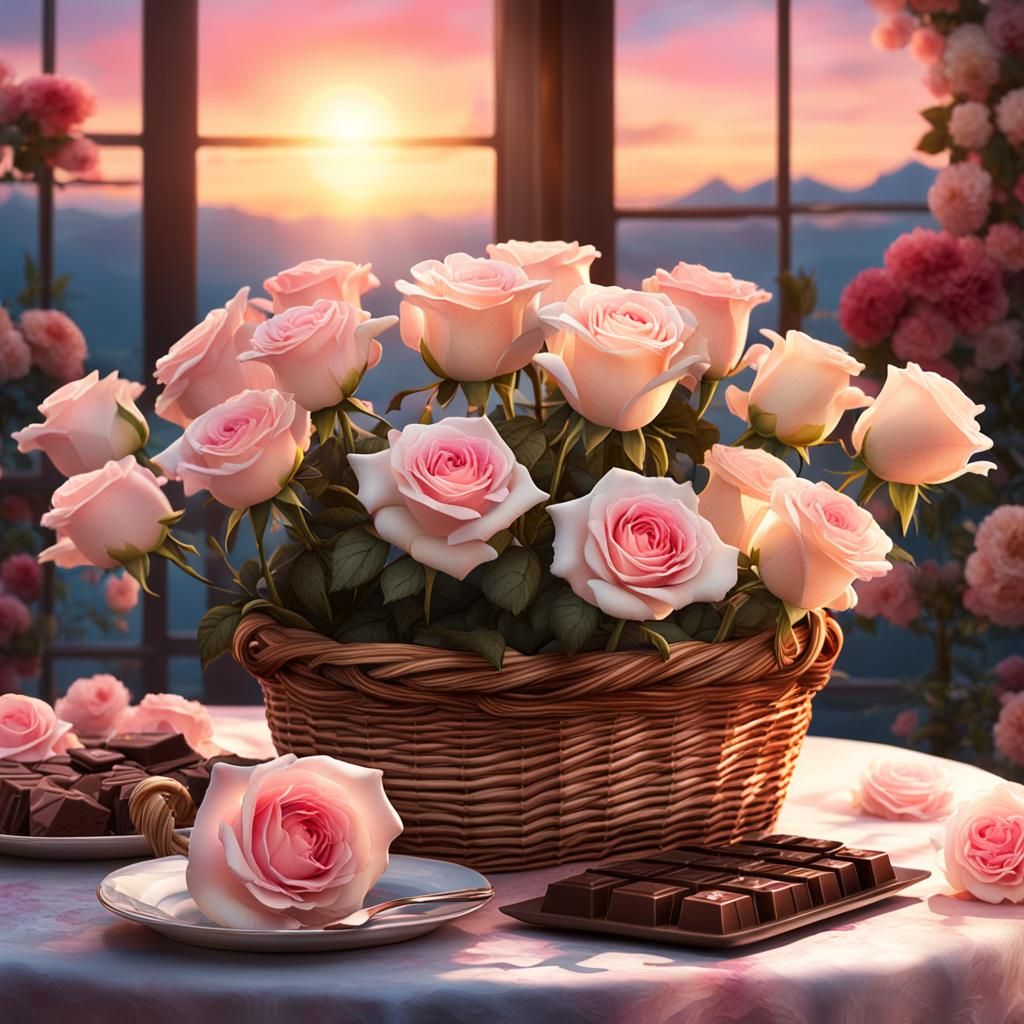 Pink Roses and Chocolate Still Life in Watercolor