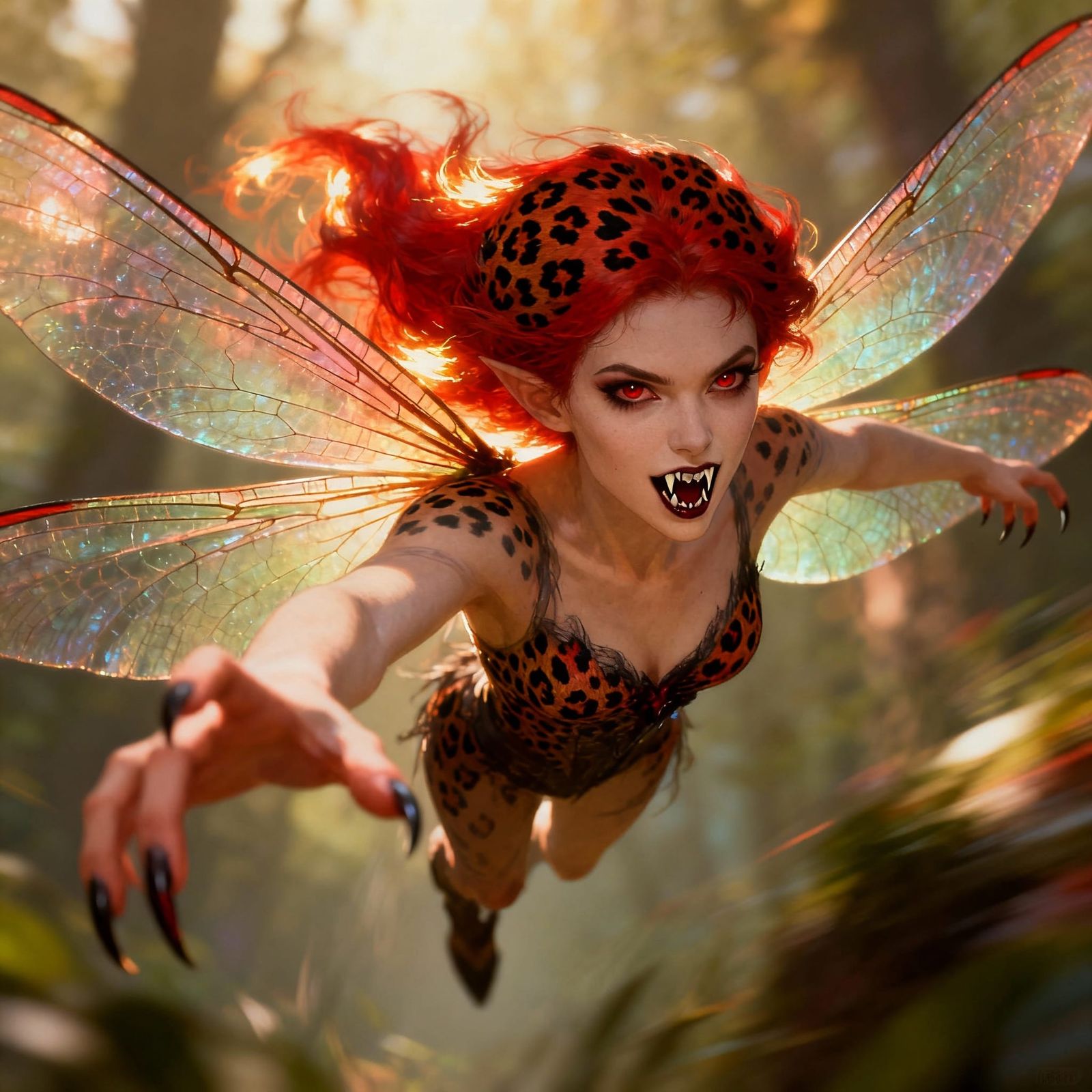 Fairy Woman with Dragonfly Wings and Leopard Spotted Hair