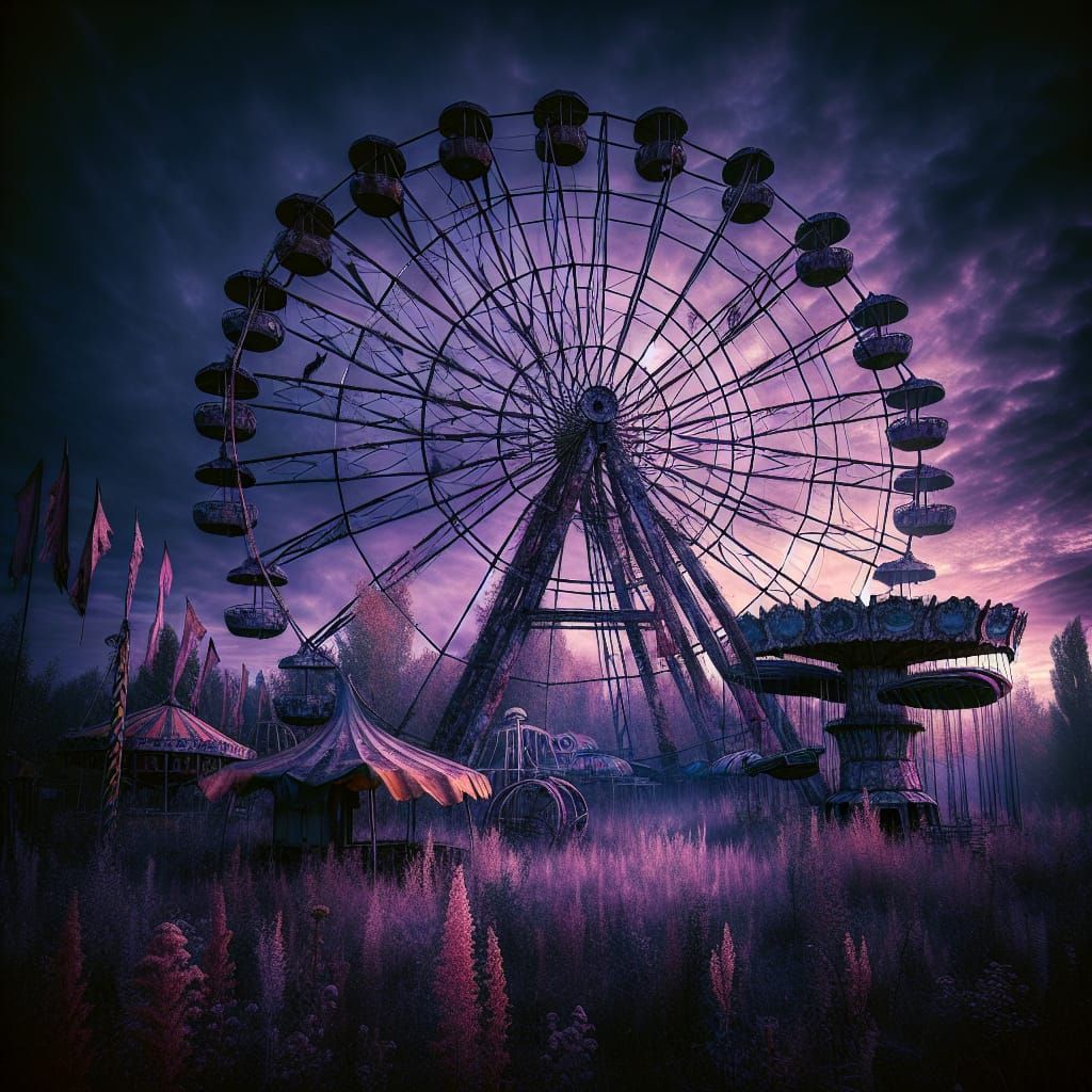 Eerie Abandoned Amusement Park at Dusk Photograph