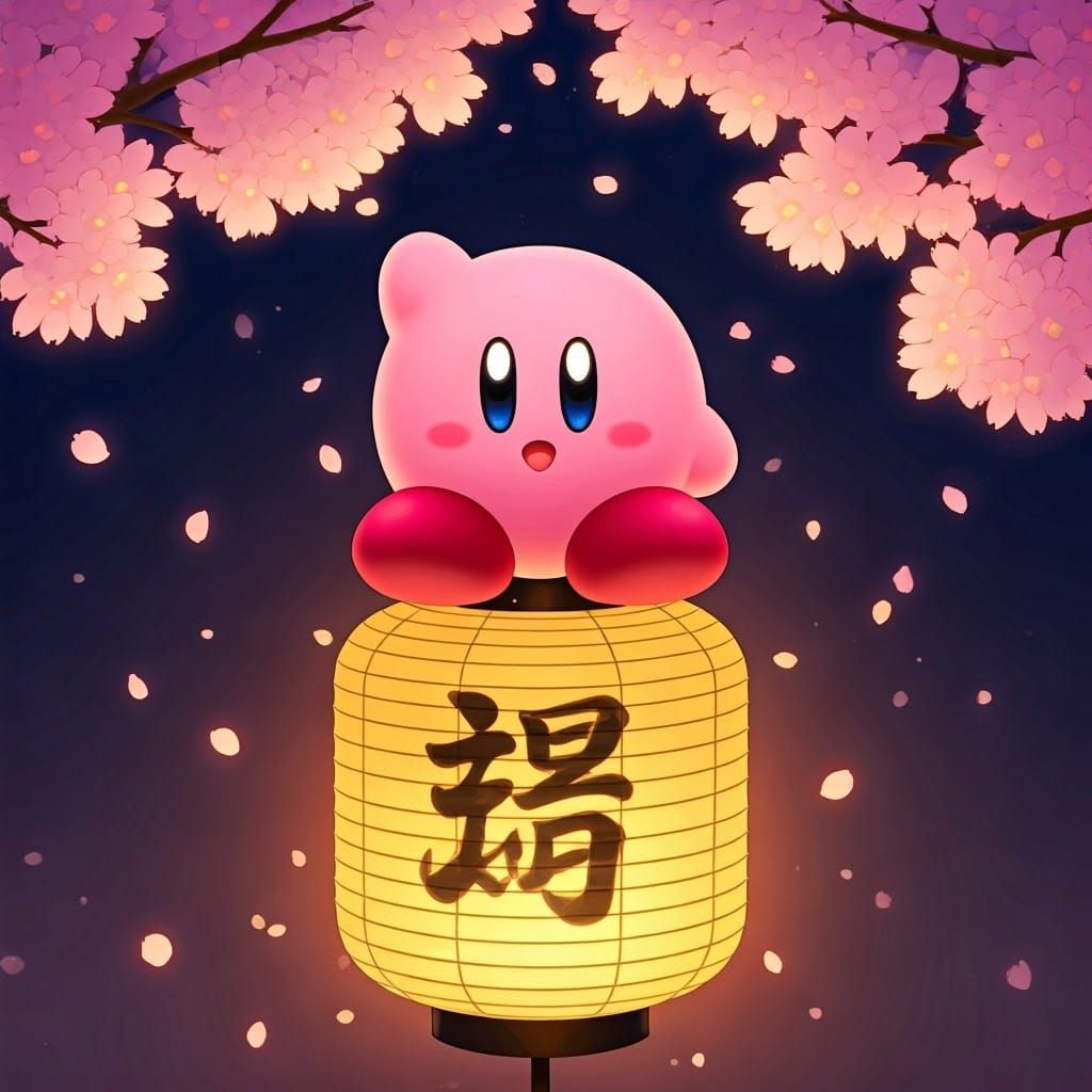 Polka Dot Hero Sits on Cherry Blossom Lantern