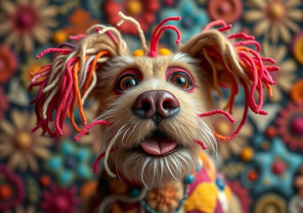 Hyperdetailed Textile Dog Art: Needle Felted Patchwork