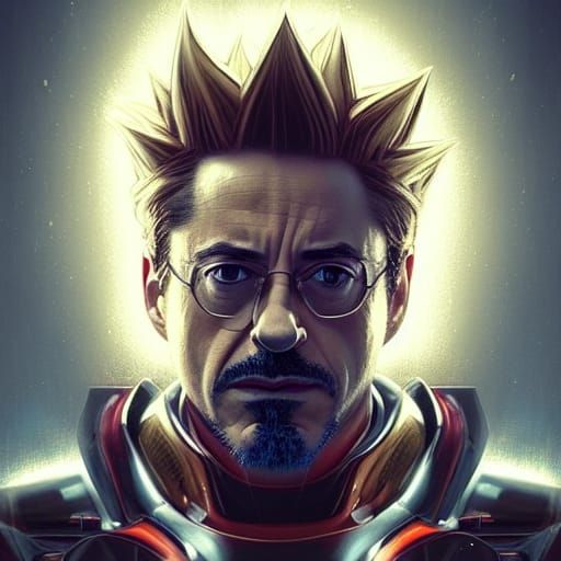 Robert Downey Jr as Super Saiyan: Hyperdetailed Art