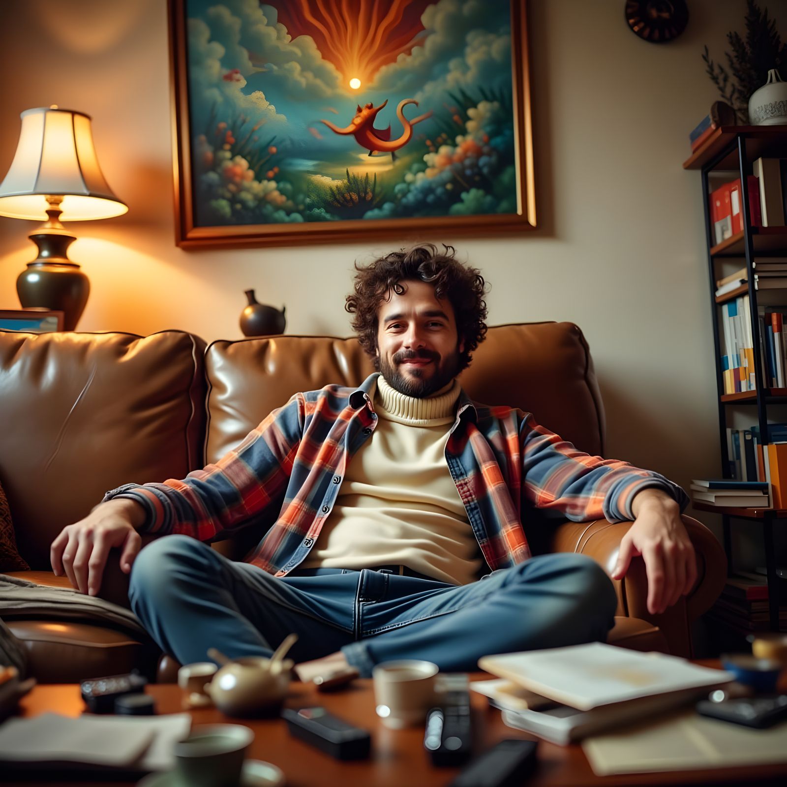 Friendly Gentleman Relaxing in a Cozy Home