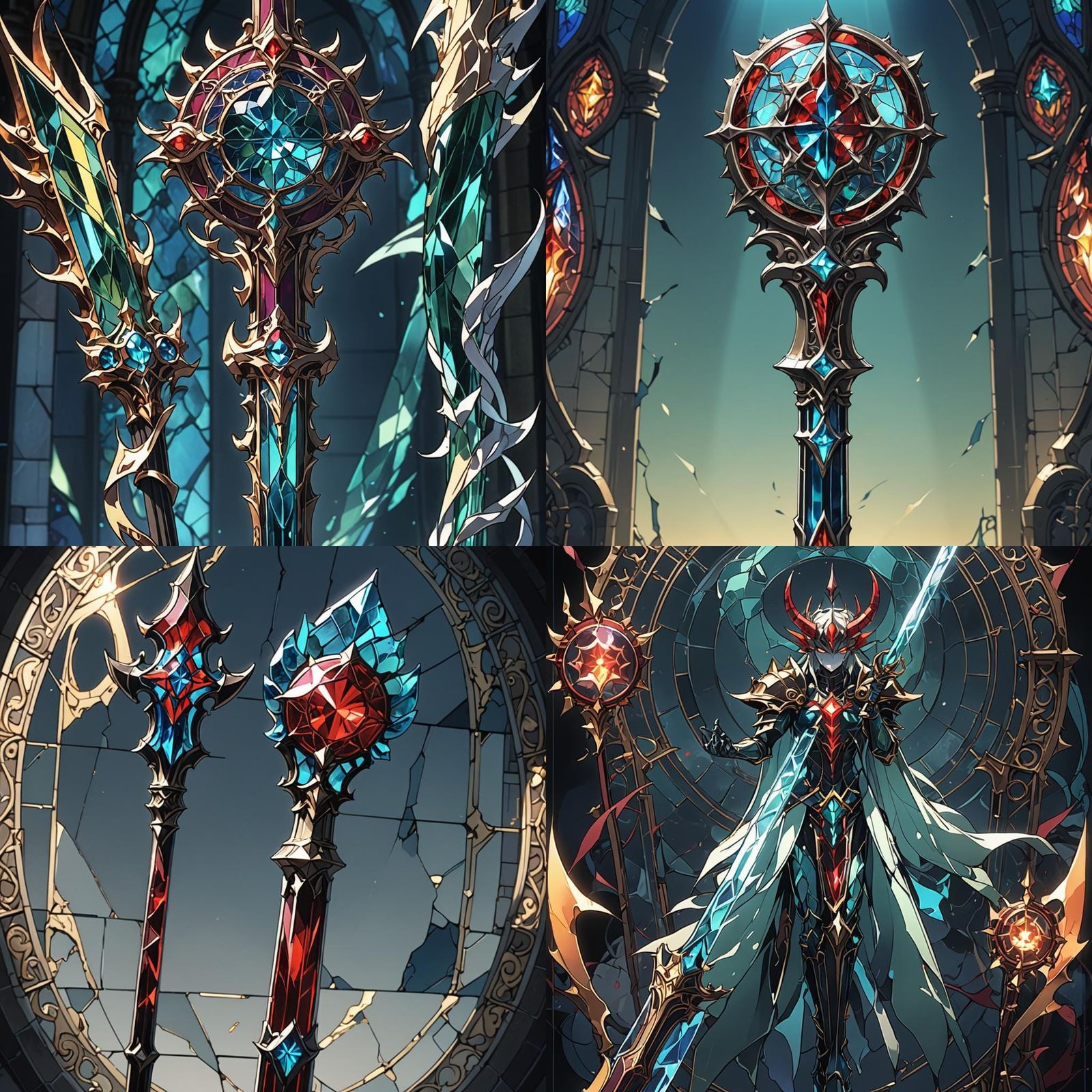 Stained Glass Crystal Staff with Demonic Accents