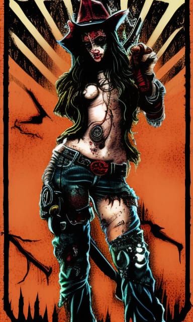 Gritty Cowgirl Assassin Concept Art in Dark Horror Style